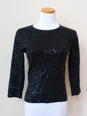 Shelli Segal vintage 1990s silk and cashmere blend sequin knit sweater top